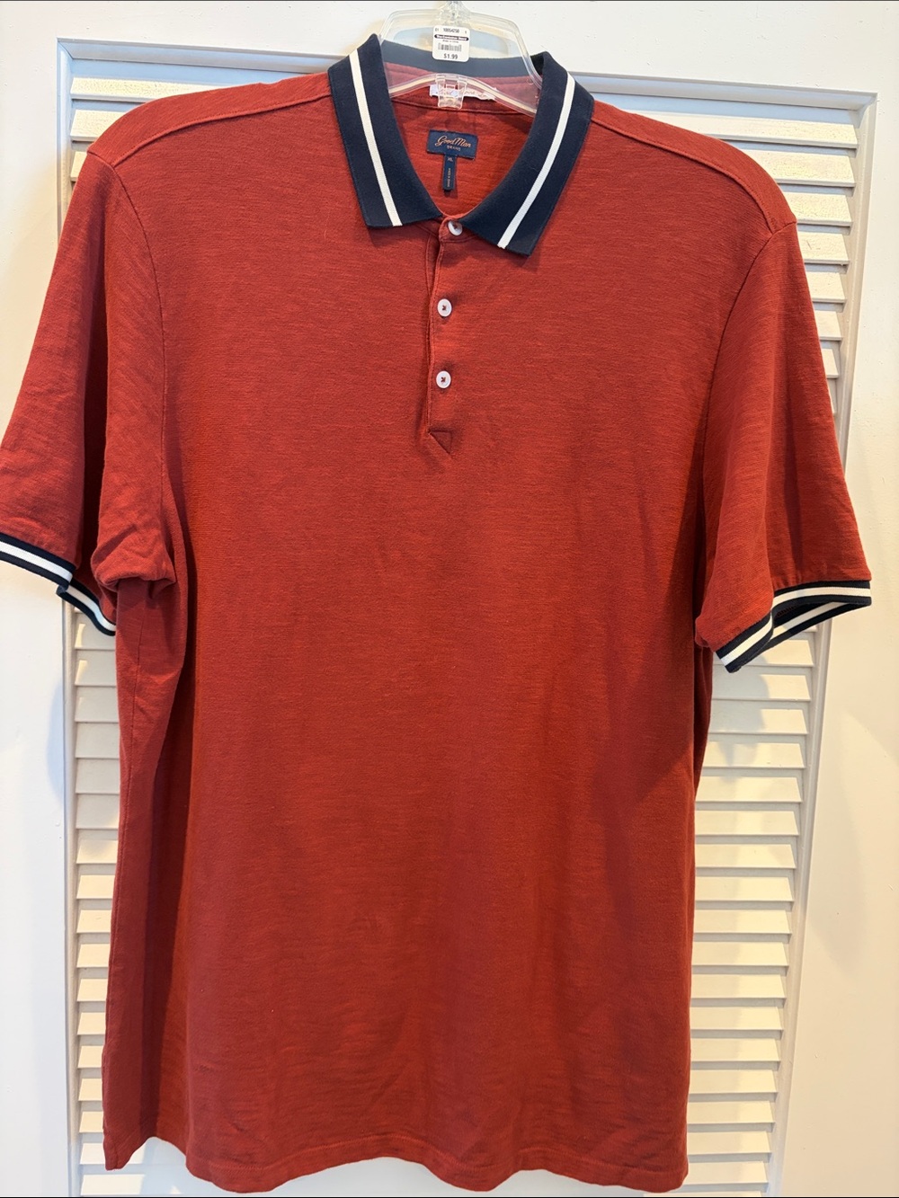 GoodMan Brand Men's Short-Sleeve Polo in Rust with Navy & White Trim